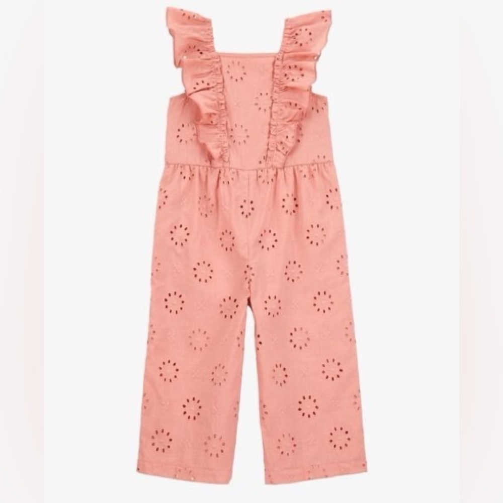 NWT Carter's Toddler Girls Eyelet Flutter Jumpsuit/Romper in Peach/Pink Size 4T